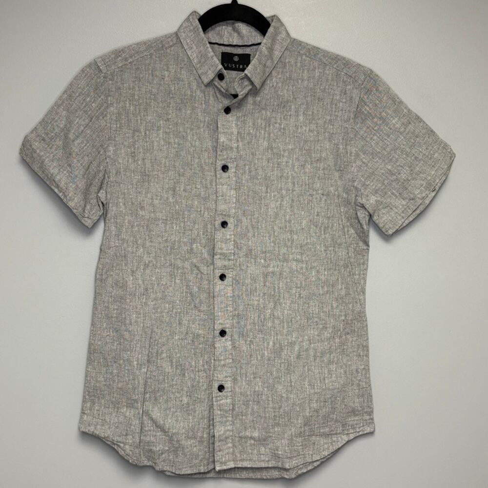 Vustra Organic‎ Linen Resortwear Beach Grey Short Sleeve Button-Up Mens Sz S
